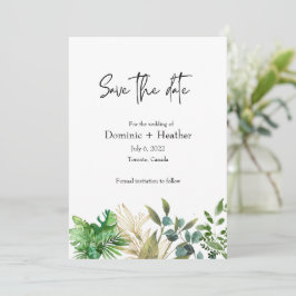 Elegante botanische blad bruiloftsinvatie save the date