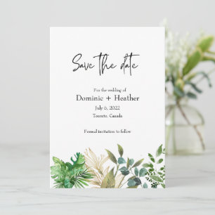 Elegante botanische blad bruiloftsinvatie save the date