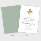 Elegante Botanische bladeren Cross eerste communie Kaart