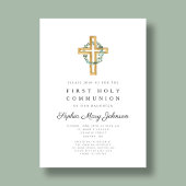 Elegante Botanische bladeren Cross eerste communie Kaart