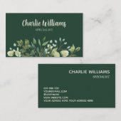 Elegante botanische bladeren donkergroen visitekaartje (Voorkant / Achterkant)