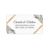 Elegante botanische bladeren gouden bruiloft etiket (Voorkant)