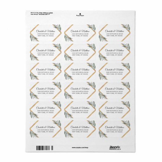 Elegante botanische bladeren gouden bruiloft etiket (Full Sheet)