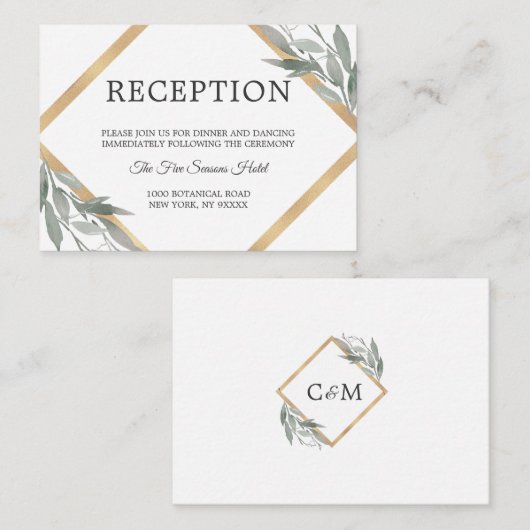 Elegante botanische bladeren gouden bruiloft RECEP Informatiekaartje (Voorkant / Achterkant)