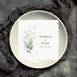 Elegante botanische bladeren gouden groene bruilof servet