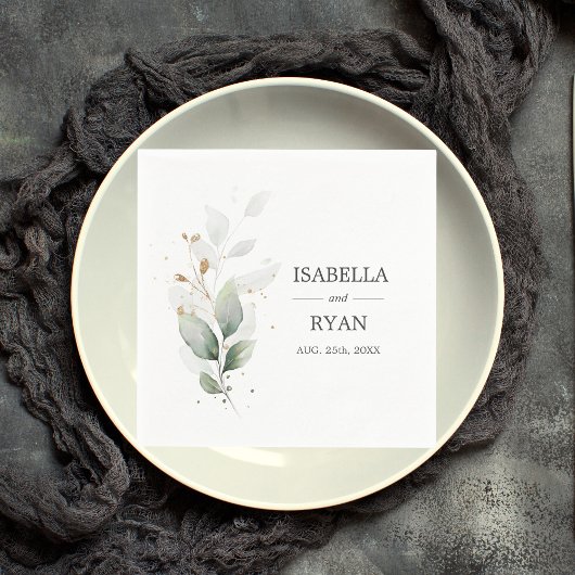 Elegante botanische bladeren gouden groene bruilof servet