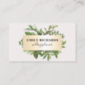 Elegante botanische bladeren script chique gouden  visitekaartje (Voorkant)