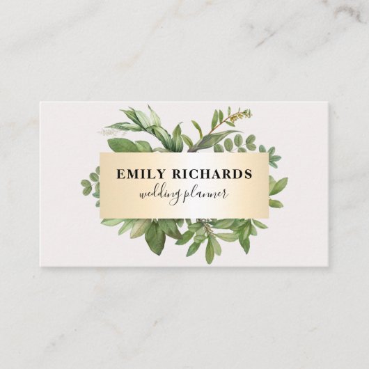 Elegante botanische bladeren script chique gouden  visitekaartje (Voorkant)