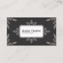 Elegante botanische bladlijnkunst zwart visitekaartje