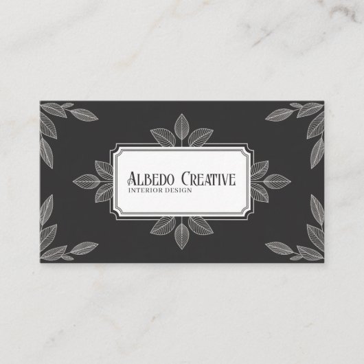 Elegante botanische bladlijnkunst zwart visitekaartje (Voorkant)