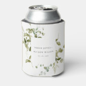 Elegante botanische bladrijke waterverf bruiloft blikjeskoeler (Blikje Achterkant)