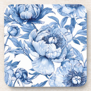 Elegante botanische blauwe bloemen chic bloempatro bier onderzetter