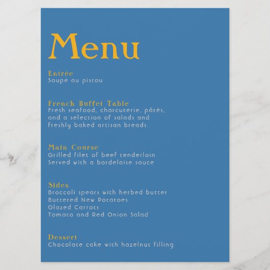 Elegante Botanische blauwe en gele groene bruiloft Menu (Voorkant)