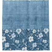 Elegante Botanische Blauwe Faux Denim look half N  Douchegordijn (Voorkant)