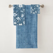 Elegante Botanische Blauwe Faux Denim look handdoe Bad Handdoek (Insitu)