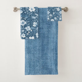 Elegante Botanische Blauwe Faux Denim look handdoe Bad Handdoek