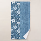 Elegante Botanische Blauwe Faux Denim look handdoe Badhanddoek (Badhanddoek)