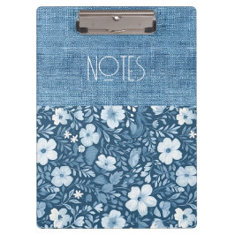 Elegante Botanische Blauwe Faux Denim look Klembord