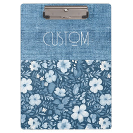 Elegante Botanische Blauwe Faux Denim look Klembord