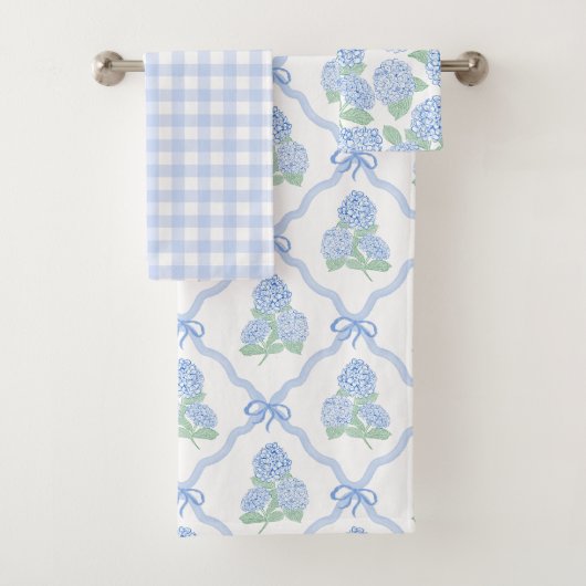 Elegante Botanische Blauwe Groene Hydrangea Bad Handdoek (Insitu)