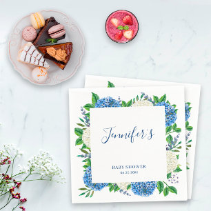 Elegante botanische blauwe hortensia baby shower servet