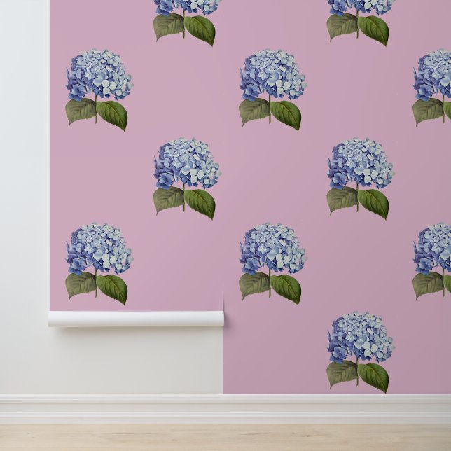 Elegante  Botanische Blauwe Hydrangea Bloem Behang (Applicatie)