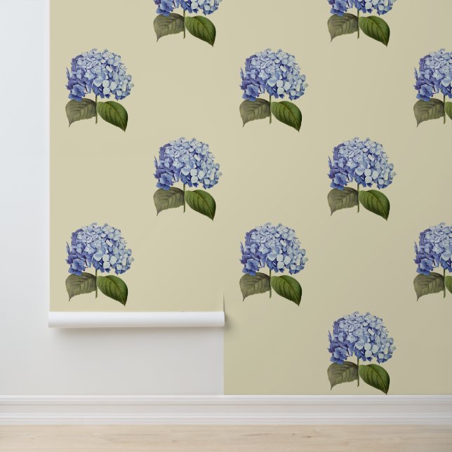 Elegante  Botanische Blauwe Hydrangea Bloem Behang (Applicatie)