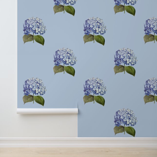 Elegante  Botanische Blauwe Hydrangea Bloem Behang (Applicatie)