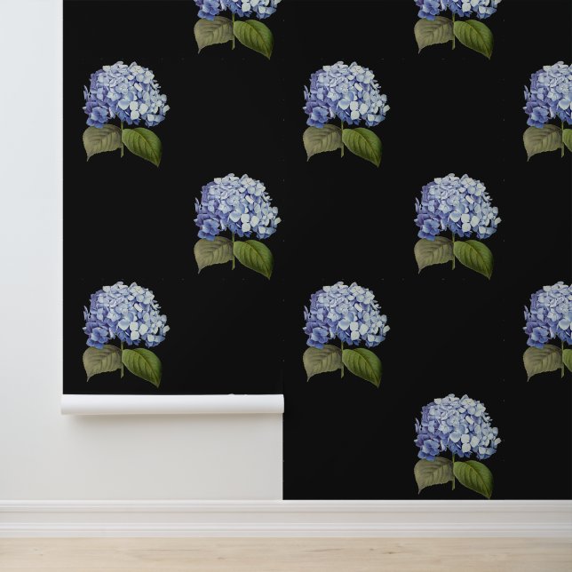 Elegante  Botanische Blauwe Hydrangea Bloem Behang (Applicatie)