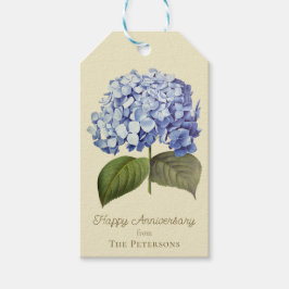 Elegante  Botanische Blauwe Hydrangea Bloem Cadeaulabel