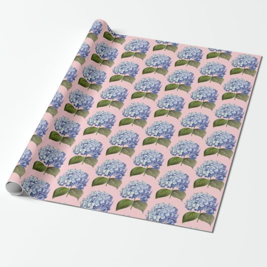 Elegante  Botanische Blauwe Hydrangea Bloem Cadeaupapier (Uitgerold)