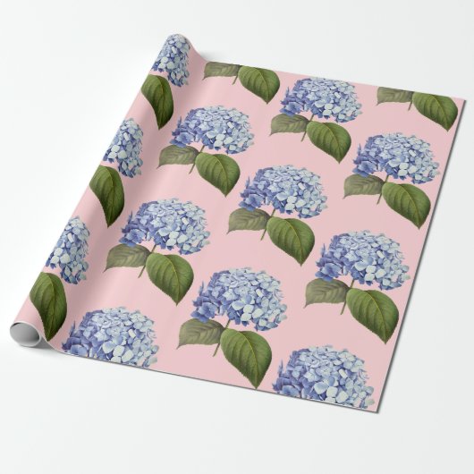 Elegante  Botanische Blauwe Hydrangea Bloem Cadeaupapier (Uitgerold)