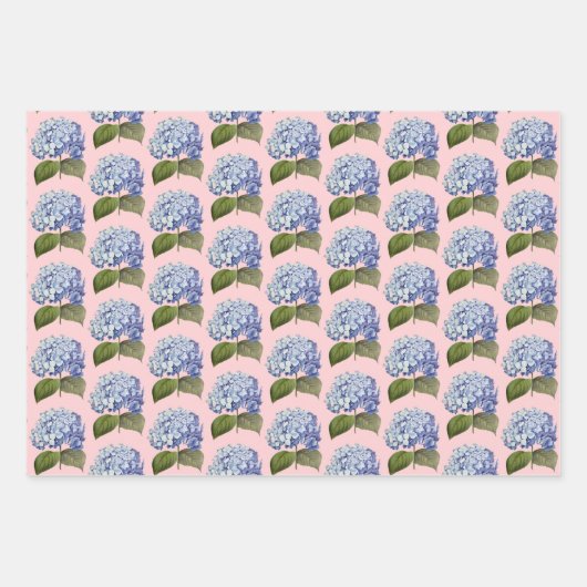 Elegante Botanische Blauwe Hydrangea Bloem Inpakpapier Vel (Voorkant 3)