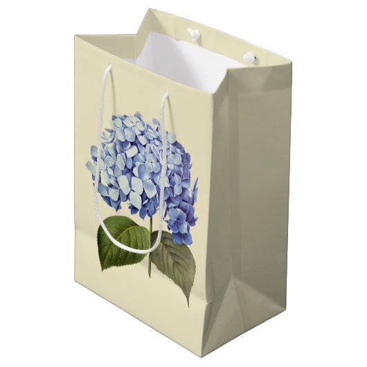 Elegante  Botanische Blauwe Hydrangea Bloem Medium Cadeauzakje (Voorkant Gekanteld)