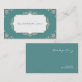 Elegante  botanische Blauwgroen en beige Visitekaartje (Voorkant / Achterkant)
