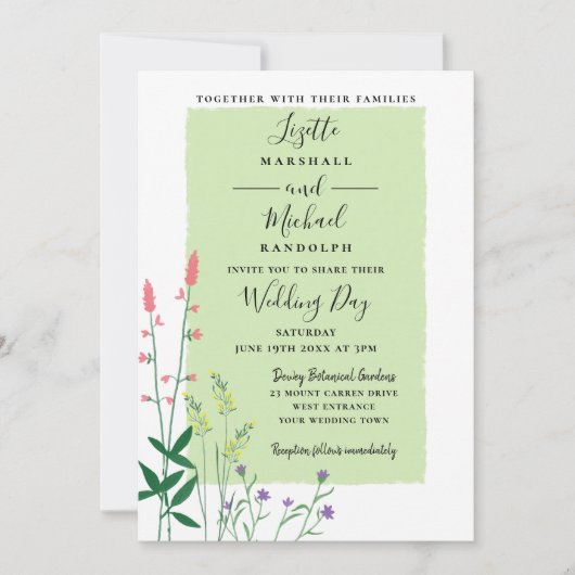 Elegante botanische bloem groen moderne bruiloft kaart (Voorkant)