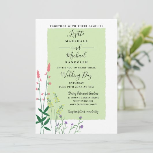 Elegante botanische bloem groen moderne bruiloft kaart (Staand voorkant)