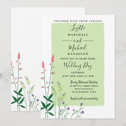 Elegante botanische bloem groen moderne bruiloft kaart (Voorkant / Achterkant)