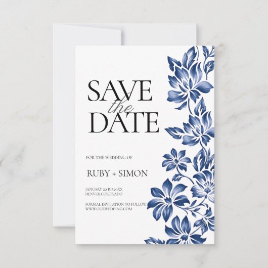 Elegante Botanische Bloemachtige Bruiloft Save The Date (Voorkant)