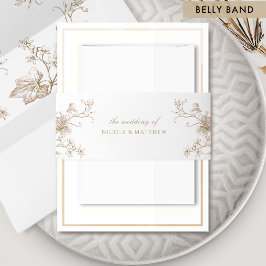 Elegante Botanische Bloemen Beige Cream Wedding Uitnodigingen Wikkel