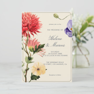 Elegante botanische bloemen bruiloft uitnodiging
