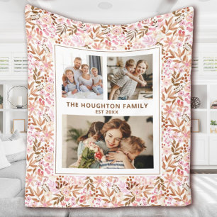 Elegante botanische bloemen familie foto collage fleece deken