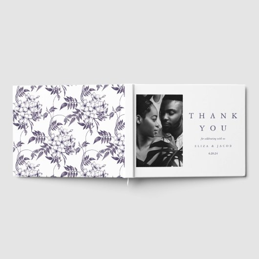 Elegante Botanische Bloemen Foto Bruiloft Gastenboek (Volledig)