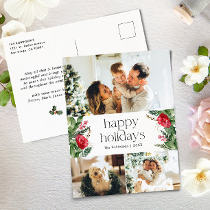 Elegante Botanische Bloemen Groen 3 Foto Vakantie Briefkaart