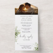 Elegante Botanische Bloemen Groen Bruiloft Foto All In One Uitnodiging (Binnen)