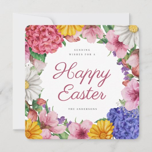 Elegante Botanische Bloemen Pasen Platte Vakantie Feestdagenkaart (Voorkant)