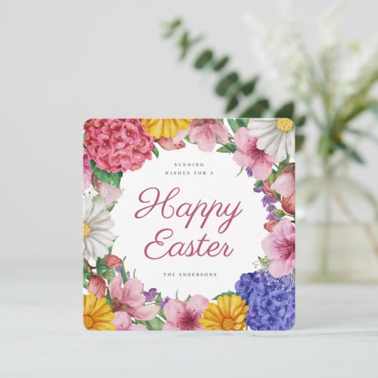 Elegante Botanische Bloemen Pasen Platte Vakantie  Feestdagenkaart (Staand voorkant)