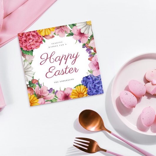 Elegante Botanische Bloemen Pasen Platte Vakantie  Feestdagenkaart
