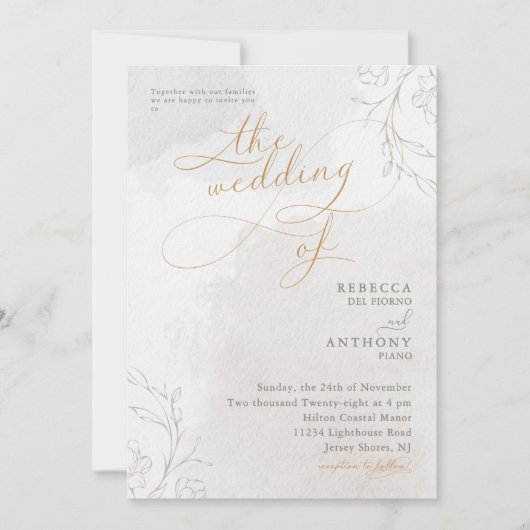 Elegante botanische bloemen script bruiloft kaart (Voorkant)