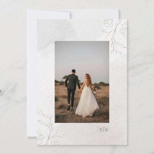 Elegante botanische bloemen script bruiloft kaart (Achterkant)